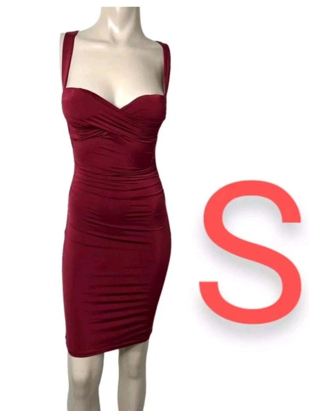🆕Burgundy Padded Bust Ruched Dress~ SIZE S